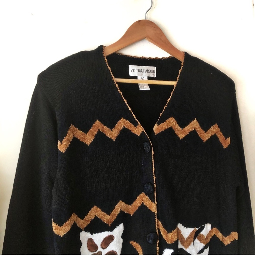 Vintage 90s Victoria Harbour Cat Cardigan Whimsigoth Cottagecore Soft Knit Sz M - Picture 4 of 13